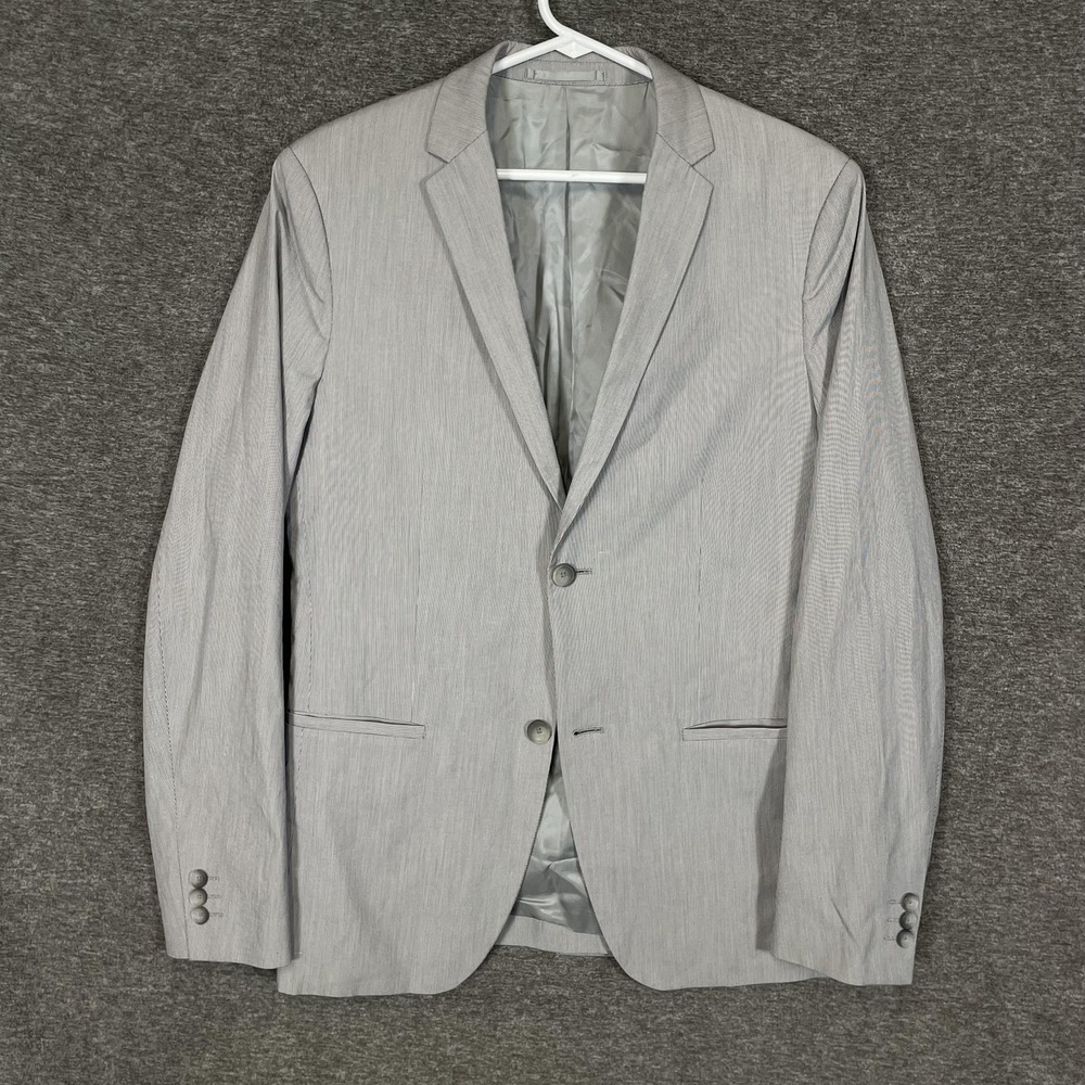 Theory Suit Jacket Mens 38 Gray Stripe Cotton Stretch Two Button‎ Notch Lapel